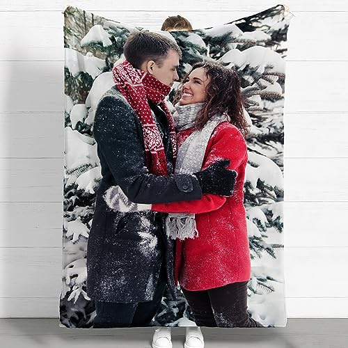 Benutzerdefinierte Flanelldecke mit Fototext, personalisierte einseitig bedruckte Überwurfdecke für Erwachsene, Geschenk für Liebhaber, Ehefrau, Ehemann, Familie, Geburtstag (1 Bild, 120x200CM)