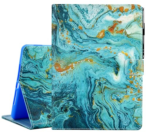 KEROM Hülle für iPad 9./8./7. Generation (10,2 Zoll, 2021/2020/2019), iPad Air 3, iPad Pro 10.5 - PU Leder Stand Case Schutzhülle Mit Auto Wachen/Schlafen, Grüner Marmor