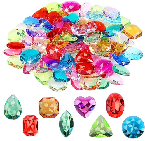 Toy Gems, 100 Pieces Gemstones for Kids Pirate Treasure Jewels Fake Acrylic Gems Multicolor Bling Diamonds Plastic Gemstones for Summer Beach Underwater Swimming Toys Birthday Swimming Pool Party