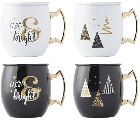 Cambridge EAHMM7BNCB1DS 20 oz svart/vit semester Moscow Mule muggar, set med 4