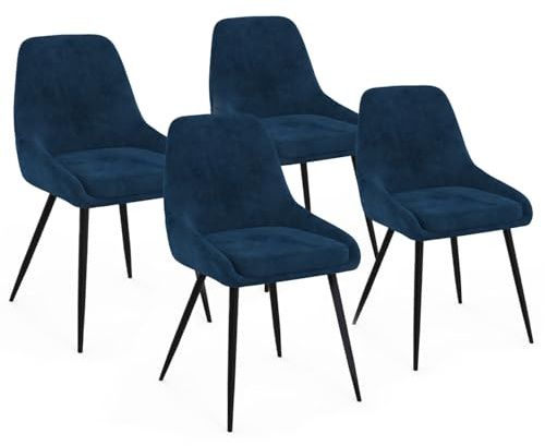IDMarket - Lot de 4 chaises THALYA en Velours Bleu avec accoudoirs