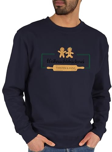 Sweater Pullover Sweatshirt Herren Damen - Weihnachten - Weihnachtsbäckerei Lebkuchenmann Lebkuchenfrau - L - Dunkelblau - weihnachts-sweatshirt weinachts weihnachts weinachten lustig langarm