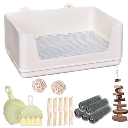 RUBYHOME Large Rabbit Litter Box Bunny Potty Training Corner Litter Pan with Deep Bottom Collection Tray, Small Animal Bedding Toilet for Adult Guinea Pig, Ferret