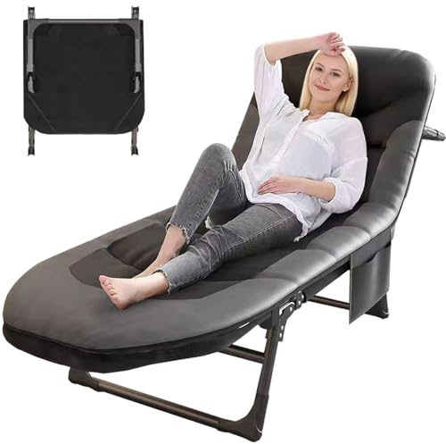 Cozykimo Lettino da campeggio pieghevole, 190 x 60 x 30 cm, fino a 300 ibs, con tasca, pieghevole, letto da campeggio regolabile in 6 posizioni, sedia a sdraio per balcone e giardino (Nero) (Nero)