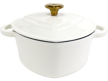 LVYUDS 10pcs Herzform Dutch Oven, Emailliert Gusseisen Topf Doppelte Griffe Induktion Kocher Kompatibel Geeignet Suppe Eintopf Ideal Geschenk für Köche (Color : White, Size : HEART SHAPE_2.4L)