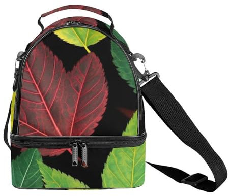 Isolierte Lunchtasche für Damen und Herren, wiederverwendbare Lunchtasche, bedruckte Blätter, Lunchbox mit verstellbarem Schultergurt, Kühler, Lunchbehälter für Büro, Picknick, Reisen