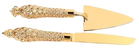 Wifehelper Goldenes Kuchenmesser- und Servierbesteck-Set, Ausstecher mit Vintage-Gravur für Hochzeit, Geburtstag, Erntedankfest und Weihnachten, Zinklegierung, 2-teilig