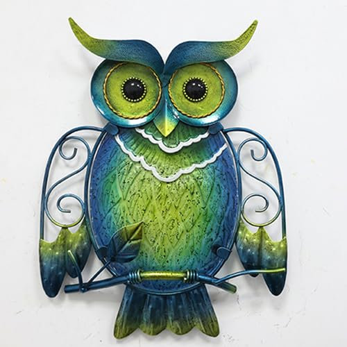 Liffy Cute Metal Owl Wall Decor - Unique Outdoor Wall Art Decoration - Glass Hanging Wall Owl Decor Brighten Up Patio, Porch or Door, Garden Decoration, Birthday Gift Ideas