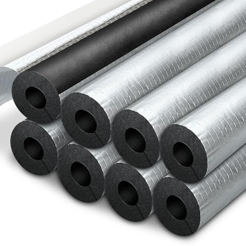8 Pack 3/4'' Pipe Insulation Tubing, 0.6'' THK Self Adhesive Pre Slit With Aluminium Foil, Foam Protection for AC Line, Plumbing Pipe, Sprinkler Winter Freeze