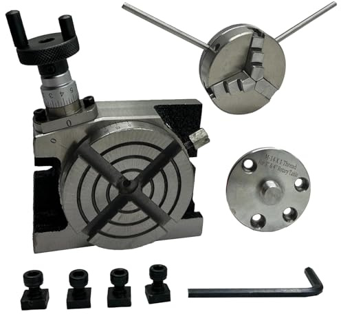 MachEl 3-Inch (80 mm) Rotary Table Kit with 65 mm 3-Jaw Self-Centering Chuck, Steel Back Plate, and 3 M6 T-Nuts - Precision Indexing and Milling Tool for Metalworking and Engineering