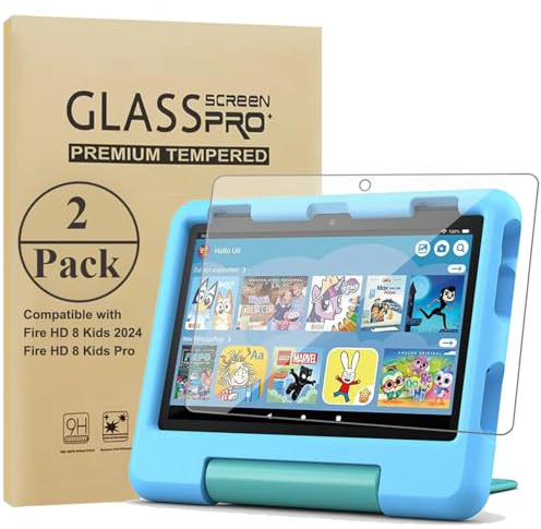 HunDun 2 Pack Screen Protector for 8 Inch Kids 2024/8 Kids Pro, 9H Hardness Tempered Glass Film