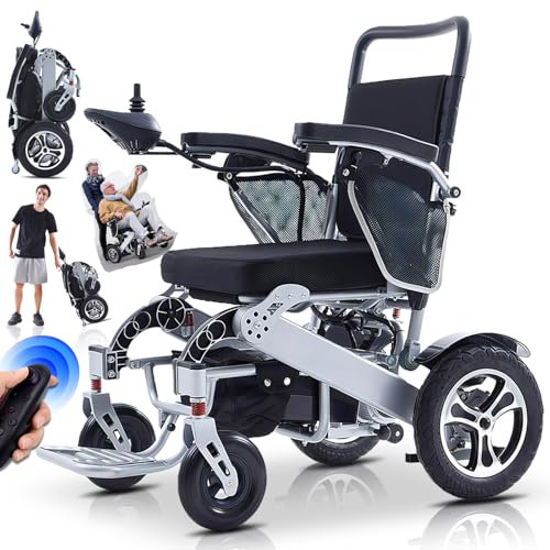 Bueuwe Elektrischer Rollstuhl Elektrisch Faltbar Leicht Elektrorollstuhl, Tragfähig150 Kg, Faltbarer Rollstuhl mit Elektroantrieb, Reichweite 25KM, Elektrischer Rollstuhl für Drinnen und Auf Reisen