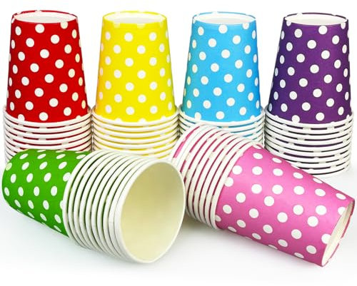 JNBGTU 60Pcs Disposable Paper Cups, 260ml Party Cups 9 Ounce Multicolored Drinking Cups, Biodegradable and Compostable for Party DIY Holiday Wedding Birthday