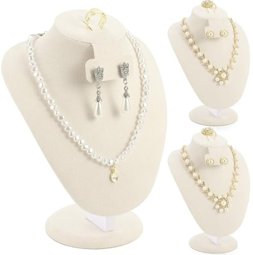 Youyole Schmuckständer für Halsketten, Ohrringe, Ringe, Beige, Samt, 3 Stück