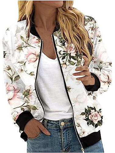 Chaqueta bomber para mujer, chaqueta de primavera con estampado de flores, chaqueta ligera de verano, cremallera corta, chaqueta piloto, chaqueta blusón, manga larga delgada, chaqueta de entretiempo