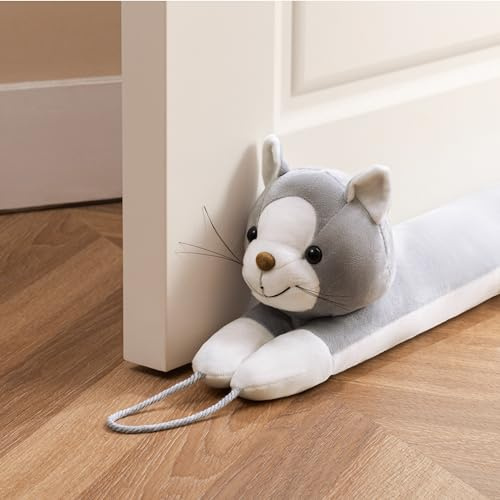 HBselect Zugluftstopper für Türe, Quader Türdichtung Unten, Zugluftstopper Windstopper Schutz vor Luftzug und Lärm Geeignet für Türen und Fenster Graue Katze 91cm