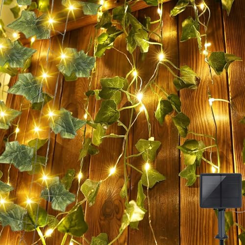 Calenxy Lichterkette Außen Solar, Efeu Lichterkette mit 100 LED Lichterketten Outdoor 10M, Fake Efeu Girlande, Solar Efeu Lichterkette für Garten Balkon Terrasse Zimmer Hochzeit Party Grün Deko