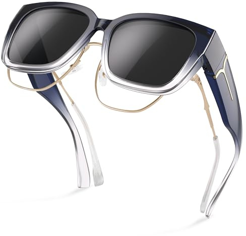 Wrimen überzieh sonnenbrille-Damen-Polarisiert Sonnenbrille über normale brille-überbrille-Groß Sonnenüberbrille für brillenträger-over sunglasses-Blau