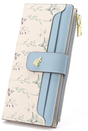 GAEKEAO Portefeuille Femme, Porte Monnaie Ultraplat en Cuir à Double Rabat, Grand Portefeuille Femme avec Poche Zippée et Fenêtre D'identité