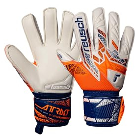 Reusch Attrakt Silver Junior griffige Torwarthandschuhe Kinder Jugendliche Fußballhandschuhe geeignet für alle Wetterbedingungen und Spielfeldoberflächen, orange-blau, 4