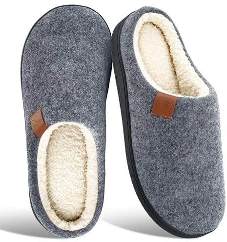 SROTRAS Chaussons Homme Hiver Pantoufles Homme Chaud Antidérapant Confortable Slippers en Feutre pour Intérieur Extérieur，Gris，46-47 EU