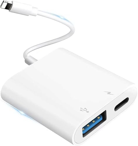 USB Adapter für iPhone, iPhone USB Kamera Adapter + PD Buchse [MFi-Zertifiziert], Kamera OTG Adapter auf Lightning Adapter unterstützt Kartenleser, U Disk Flash Drive, Maus, Tastatur
