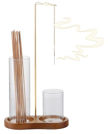 Porte-encens 2 en 1 avec récupérateur de cendres en verre - Base en bois - Brûleur d'encens et organisateur pour bâtons - Design élégant pour la méditation, le yoga, le spa, la décoration de la maison