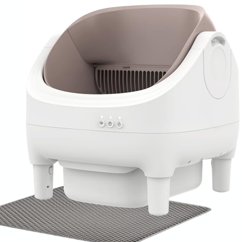 Rebonique Open-Top Self Cleaning Cat Litter Tray with Mat, Automatic Cat Litter Box with APP Control with Safety Protection - Odor-Free Waste Disposal Includes Trash Bags, and Brush