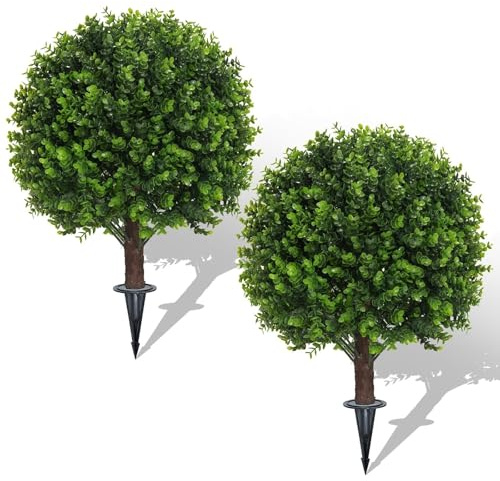 DkyyLau Two-Piece Set of Artificial Boxwood Spherical Shrubs for Garden, Courtyard, Porch, and Terrace Decoration Fully Decorated(Green)