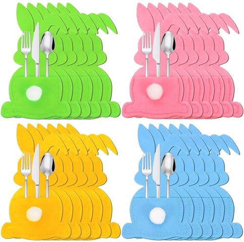 CHONGQILAO Bestecktasche Ostern Besteckhalter Osterhase, 24 Stück Bestecktasche Filz Hase, Bestecktaschen Besteckbeutel Besteckhalter, Tischdeko Ostern, Messer Gabeln Löffel Geschirr Besteck Taschen