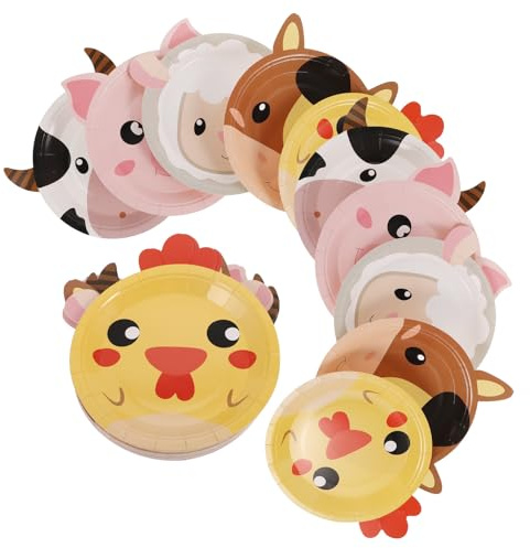 Anneome Assiettes en Carton Animaux Ferme 18 CM 50 Pièces Motifs Agneau Cochon Poney Poussin pour Fête d'Anniversaire Champêtre Garçon et Filles Garçons Filles