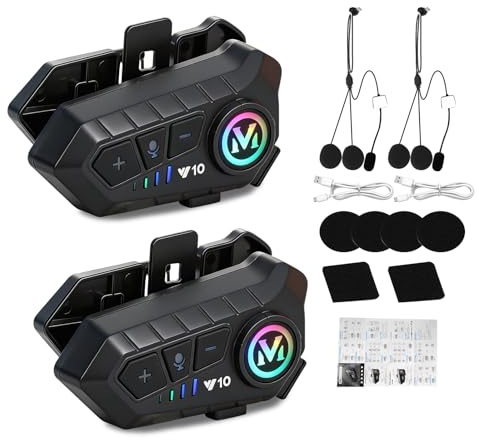 TALOEYH 2 pcs Motorcycle Helmet Headset, Motorbike Bluetooth Headset with Voice Assistant, Noise Cancellation, IPX6 Waterproof, Bluetooth Helmet Headphones for Calling Listening Music and Navigating