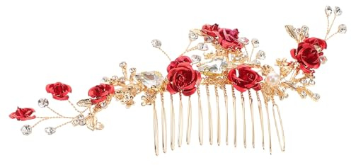 SWETRACE Red Leaf and Pearl Hair Comb Floral Wedding Hairpiece for Bridesmaids and Elegant Occasions