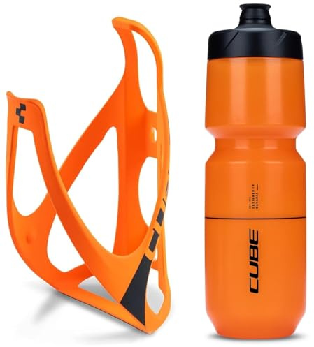 Cube HPP Cage - Matt Orange & Flow Bottle - Orange, 750ml / Water Drink Flask Vessel Bidon Holder Mount Bracket Kit Lightweight Plastic Drinking Hydration Biking Bike Riding Frame Accessories