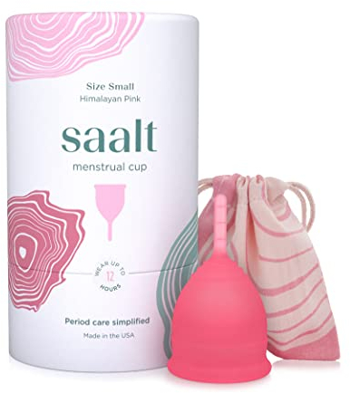Saalt Menstrual Cup - Premium Design - Most Comfortable Period Cup - #1 Active Cup - Wear for 12 Hours - Soft, Flexible, Reusable Medical-Grade Silicone (Small, Himalayan Pink)