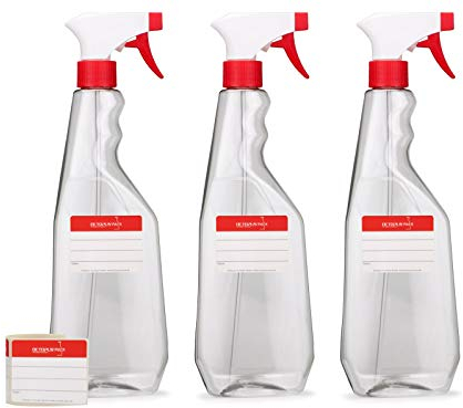 3 botellas pulverizadoras de 750 ml de PET con pistola pulverizadora, atomizadores vacíos con boquilla pulverizadora ajustable (chorro / pulverización), p.ej. para plantas / flores, limpieza, taller