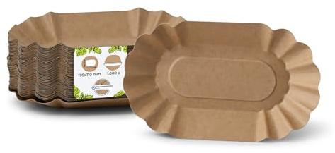 BIOZOYG Cuenco de cartón oval 19,5 x 11 x 3,2 cm I plato marrón de cartón reciclado para papas fritas, currywurst, etc. I reciclable - ecológico I Multipack 1000 unidades