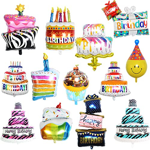 ZOOMPIL 13 Stück Happy Birthday Luftballons, Folienballons, Buntem Muster