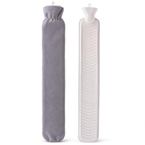 1Above_Long Hot Water Bottle, 2L Hot Water Bottle with Soft Fleece Cover, Extra Long Hot Water Bag for Neck, Waist, Back, Legs,Shoulder, Warm Gift for Women Men Kids, 76 x 13 cm (Grey)