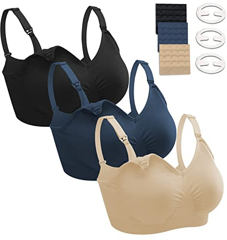 Dresime Sujetadores Lactancia, 3 Piezas Sin Aros Sujetadores de Maternidad Ultra Confort Sujetador Premama para Mujeres con con Extra brazaletes y Ganchos