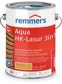 Remmers Aqua Lasure HK 3en1 chêne clair, 2,5 litres, Lasure pour bois, Imprégnation + primaire + lasure en un produit, pour les palissades, carports et abris de jardin