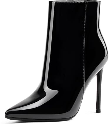 GENSHUO Ankle Boots Pointed Toe Booties for women Stiletto High Heels Short Boots Patent Black Size 9