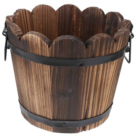 Angoily Holz Blumentopf Karbonisiert Für Sukkulenten Schreibtischdekoration Blumentopf Aus Massivholz Mit Gewellter Öffnung Große Braun Für Heimdekoration