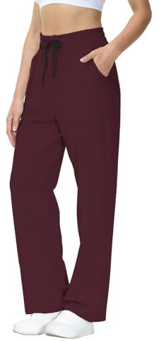 HMIYA Pantalon de Jogging en Coton pour Femme - Loisirs, Yoga, Sport - Long Fond Ouvert - Jambe Droite - Avec Poches, Rouge Profond, 3XL