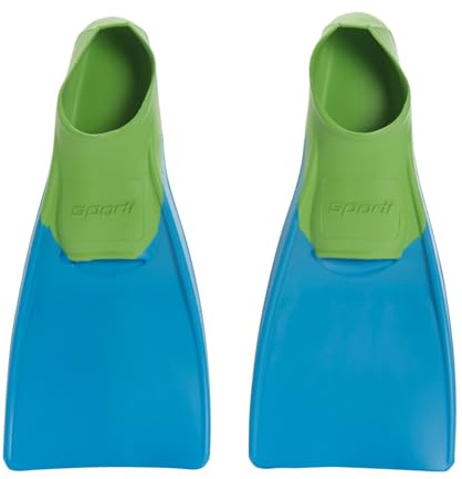 Sporti Adult-Kids Short Swim Fins, Floating Fin for Swimming & Snorkeling, Swim Flippers for Training - AquaGreen - Toddler 9-10