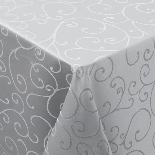 smiry Abwaschbar Damast Tischdecke Rechteckig 130 x 200 cm Grau | Jacquard Ornament Design, Kratzfest, 1cm Saumnaht, Pflegeleicht Maschinenwaschbar, Für Küche Party Hochzeit