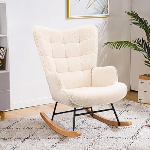 ADFUNIT Fauteuil à bascule - Fauteuil de relaxation - En tissu peluche - Fauteuil à bascule - Fauteuil de salon - Structure en bois massif et métal - Avec dossier haut - Charge maximale : 130 kg -