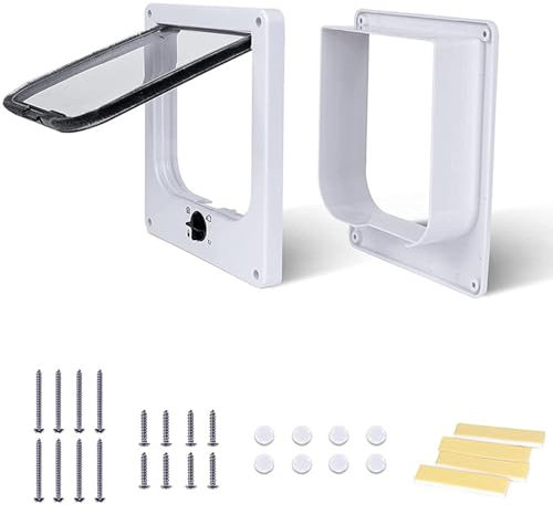 Katzenklappe Hundeklappe,Haustierklappe 4 Wege,Haustiertür Katzentür Installieren Leicht,Cat Flap Klappe für Katze,Kätzchen,Kleinen Hund,L,23.5 X 27 X 5cm,Weiß