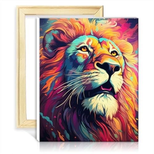 LiHEQING Malen nach Zahlen-Set, wütender Löwe, Ölgemälde, DIY, digitales Kunstwerk, kreatives Kunstwerk für die Inneneinrichtung, ohne Rahmen (60 x 75 cm)