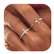 Dochais Or Femme Bague Empilable Résistant à l'eau 14K Or Zirconia Diamant Croix - Set Cheville Pouce Doigt - Bijoux Cadeaux Taille 49-62